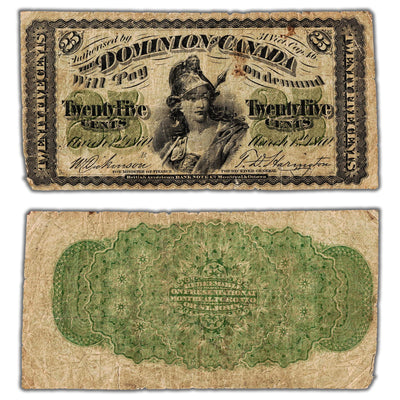 25 Cents 1870 Dominion of Canada Shinplaster Note Large 'B' DC-1b - VG/F