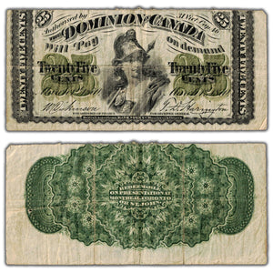 25 Cents 1870 Dominion of Canada Shinplaster Note Plain DC-1c - Trimmed