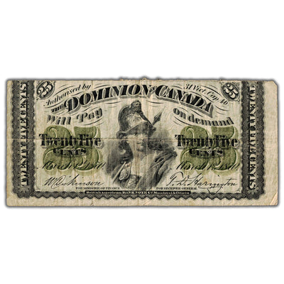25 Cents 1870 Dominion of Canada Shinplaster Note Plain DC-1c - Trimmed