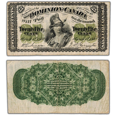 25 Cents 1870 Dominion of Canada Shinplaster Note Plain DC-1c - VF