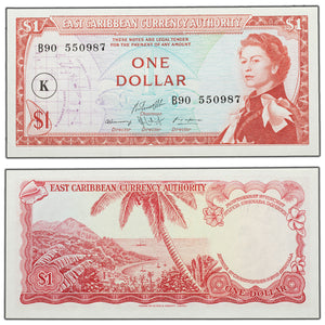 SOLD East Caribbean States 1965 $1 One Dollar Note P #13k - AU
