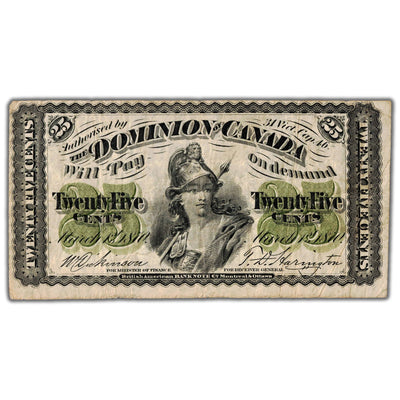 25 Cents 1870 Dominion of Canada Shinplaster Note Plain DC-1c - VF
