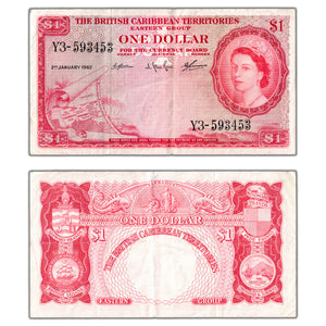 British Caribbean Territories 1962 $1 One Dollar Note P #7c - VF