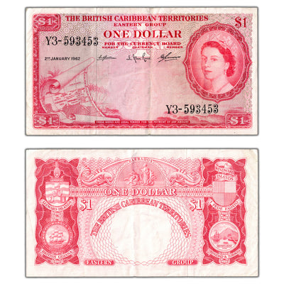 British Caribbean Territories 1962 $1 One Dollar Note P #7c - VF