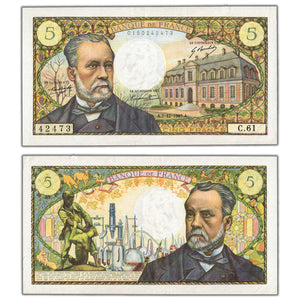 SOLD France 1967 5 Five Francs Note P #146b - EF/AU (staple hole)