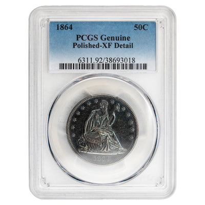 SOLD United States 1864 50 Cents Seated Liberty Half Dollar Silver Coin - PCGS XF Detail Polished