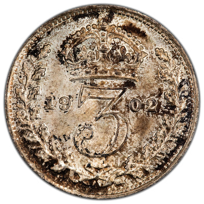 Great Britain 1902 3d Three Pence Silver Coin - Choice Uncirculated