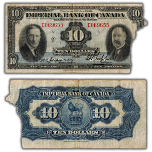 SOLD $10 1939 Imperial Bank of Canada Chartered Note CH #375-24-04 - Missing Pieces
