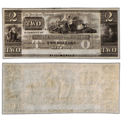 SOLD United States 1800's New England Commercial Bank $2 Two Dollars Obsolete Note - AU