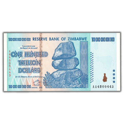 SOLD Zimbabwe 2008 100 Trillion Dollars Note P #91 - Uncirculated