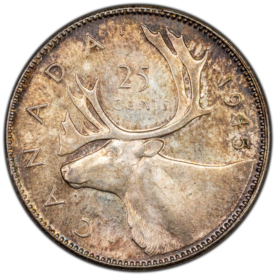 Canada 1945 25 Cents Quarter Silver Coin - MS-62
