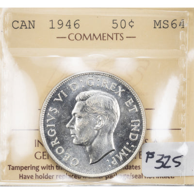 SOLD Canada 1946 50 Cents Half Dollar Silver Coin - ICCS MS-64