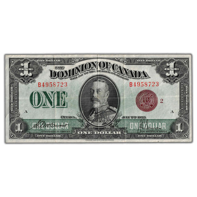 $1 1923 Dominion of Canada Note Bronze Seal Series B DC-25i - VF/EF