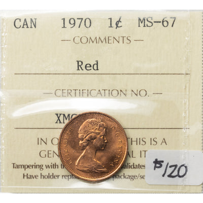 SOLD Canada 1970 1 Small Cent Coin - ICCS MS-67 Red