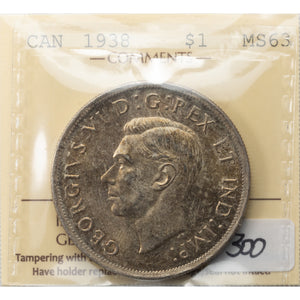 SOLD Canada 1938 $1 Silver Dollar Coin - ICCS MS-63