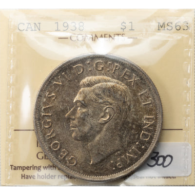 SOLD Canada 1938 $1 Silver Dollar Coin - ICCS MS-63