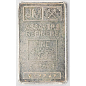 SOLD Johnson Matthey JM 5 Gram .999 Silver Bar