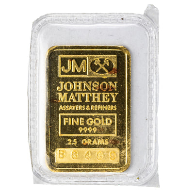 SOLD Johnson Matthey 2.5 Gram .9999 Gold Bar - Sealed Scarcer Weight