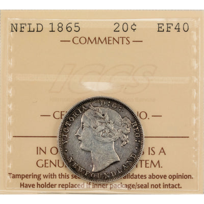 Newfoundland 1865 20 Cents Silver Coin - ICCS EF-40