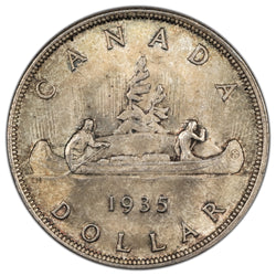 Canada 1935 Double Voyager / Double XXV $1 Silver Dollar Coin - Choice UNC