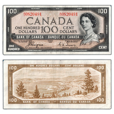 SOLD $100 1954 Bank of Canada Note Devil Face Coyne-Towers BC-35a - VF
