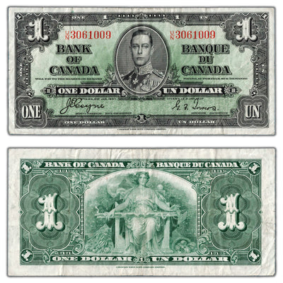 $1 1937 Bank of Canada Note Coyne-Towers U/N Prefix BC-21d - VF