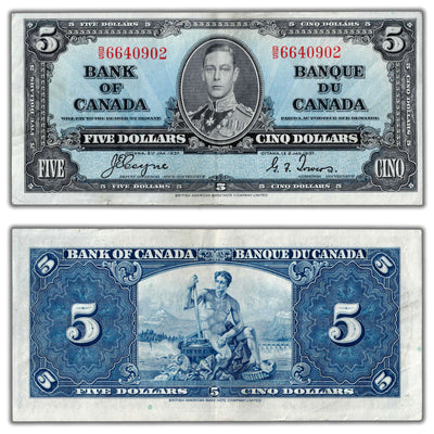 $5 1937 Bank of Canada Note Coyne-Towers B/S Prefix BC-23c - EF