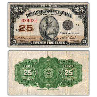 25 Cents 1923 Dominion of Canada Shinplaster Note DC-24d - VF (corner tip damage)