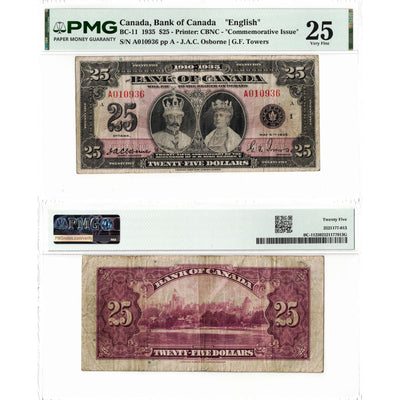 SOLD $25 1935 Bank of Canada Note Commemorative Issue BC-11 - PMG VF-25
