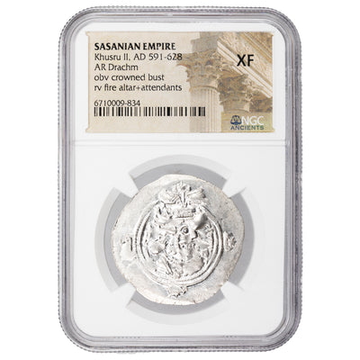 SOLD Sassanian Empire Khusru II AD 591-628 Drachm - NGC XF