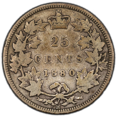 SOLD Canada 1880-H N/W-0 25 Cents Quarter Silver Coin - VG
