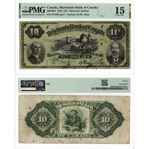 SOLD $10 1916 Merchants Bank of Canada Chartered Note #460-18-04 - PMG F-15