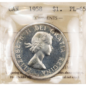 SOLD Canada 1958 $1 Silver Dollar Coin - ICCS Proof-Like PL-65
