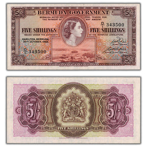 SOLD Bermuda 1952 5 Five Shillings Note P #18a