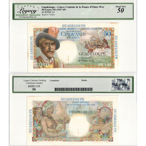 Guadeloupe ND (1947-49) 50 Francs Note P #34 - Legacy AU-50