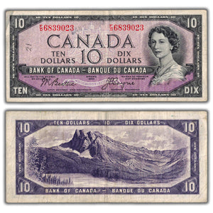 SOLD $10 1954 Bank of Canada Note Devil Face Beattie-Coyne F/D Prefix BC-32b - Writing
