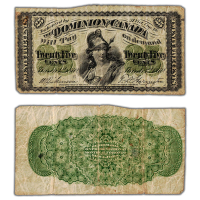 25 Cents 1870 Dominion of Canada Shinplaster Note Large 'B' DC-1b - Fine