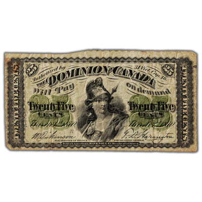 25 Cents 1870 Dominion of Canada Shinplaster Note Large 'B' DC-1b - Fine