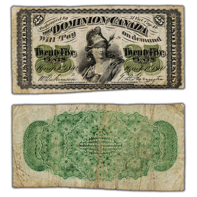 25 Cents 1870 Dominion of Canada Shinplaster Note Large 'B' DC-1b - Fine