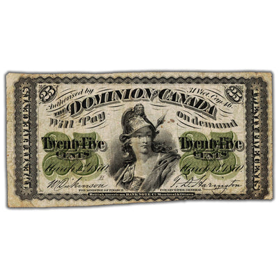 25 Cents 1870 Dominion of Canada Shinplaster Note Large 'B' DC-1b - Fine