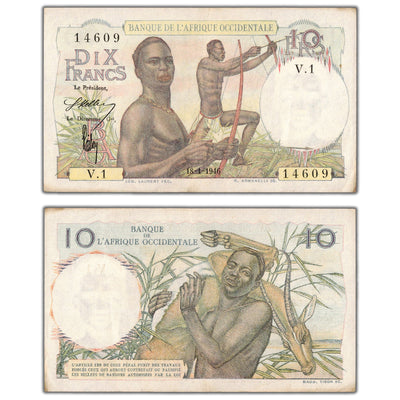 French West Africa 1946 10 Ten Francs Note P #37 - EF (minor staining)