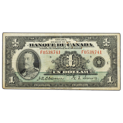 SOLD $1 1935 Banque Du Canada French Text Note BC-2 - F/VF