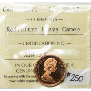 SOLD Canada 1971 1 Small Cent Coin - ICCS SP-67 Red UHC