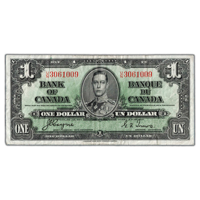 $1 1937 Bank of Canada Note Coyne-Towers U/N Prefix BC-21d - VF