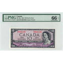 SOLD $10 1954 Bank of Canada Note Devil Face D/D Prefix BC-32a - PMG Gem UNC-66 EPQ