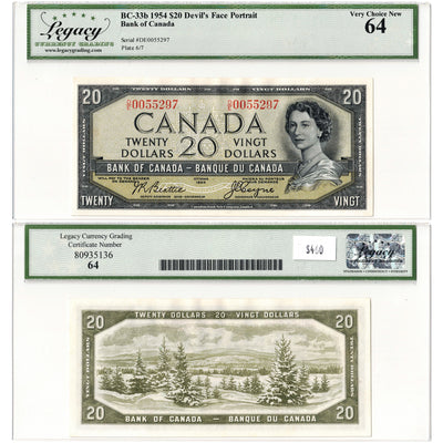 SOLD $20 1954 Bank of Canada Note Devil Face D/E Prefix BC-33b - Legacy UNC-64