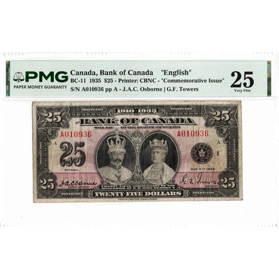 SOLD $25 1935 Bank of Canada Note Commemorative Issue BC-11 - PMG VF-25