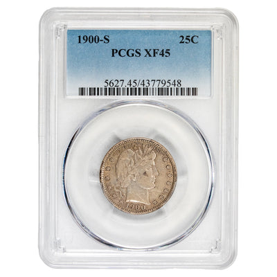 United States 1900-S 25 Cents Barber Quarter Silver Coin - PCGS XF-45