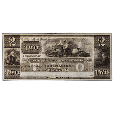 SOLD United States 1800's New England Commercial Bank $2 Two Dollars Obsolete Note - AU