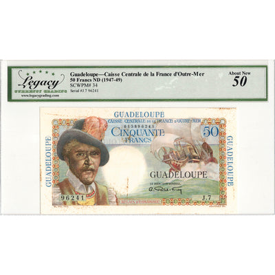Guadeloupe ND (1947-49) 50 Francs Note P #34 - Legacy AU-50